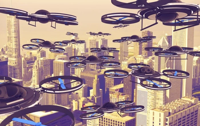 дроны над мегаполисом