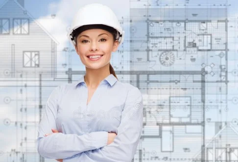 Девушка инженер ПТО на фоне плана